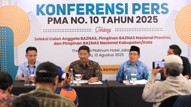 Konferensi pers seleksi Baznas. (Kemenag)